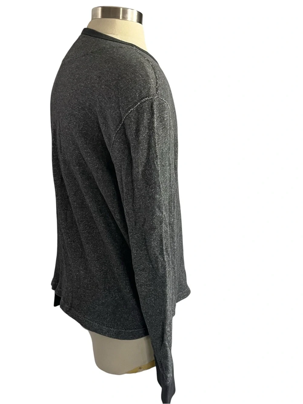 J Crew Authentic Vintage Fleece Heather Grey Long Sleeve Henley Sz XL 3 Button